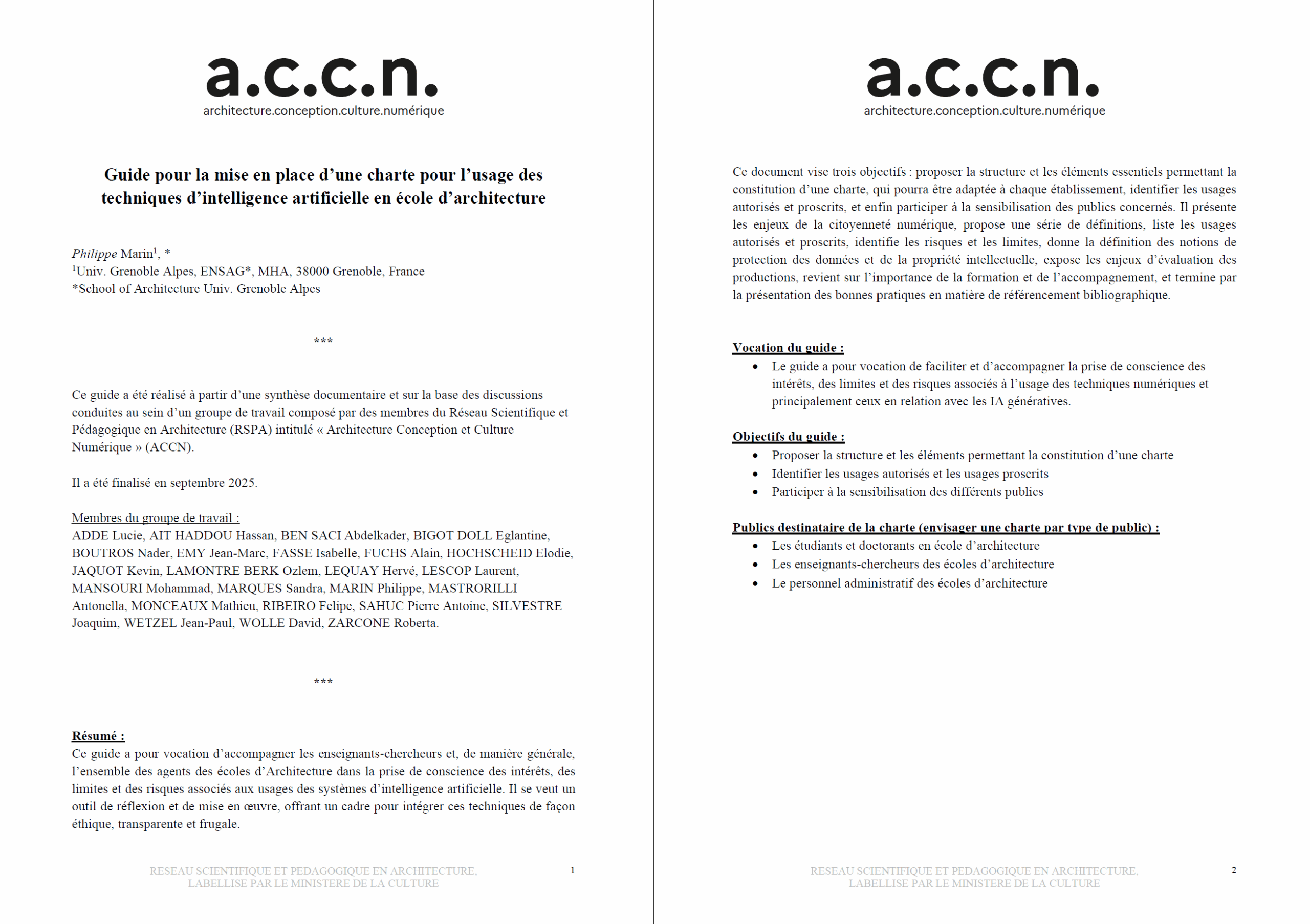 Guide pour la mise en place d’une charte pour l’usage des techniques d’intelligence artificielle en école d’architecture.